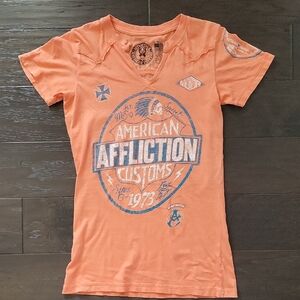 Affliction Pink & Blue Fitted Short Sleeve Tee